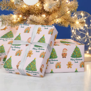 Papier Cadeau Père Noël en pain d'épices rose fuchsia Noël fanta