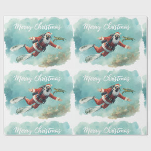 Papier Cadeau Père Noël en plongée sous-marine Noël sous l'eau