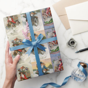 Papier Cadeau Père Noël en voiture ancienne Noël