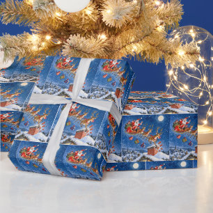 Papier Cadeau Père Noël en vol et humour des rennes