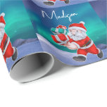 Papier Cadeau Père Noël est en route Northern Lights Christmas<br><div class="desc">Père Noël est en route Northern Lights Christmas design personnalisé avec nom en écriture cool.</div>