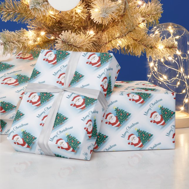 Papier Cadeau Père Noël et arbres de Noël (Vacances)