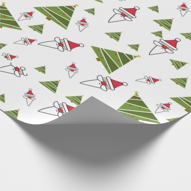 Papier Cadeau Père Noël et sapins de Noël (Coin)