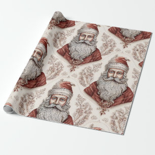 Papier Cadeau Père Noël fantaisiste & botanique