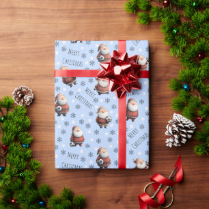 Papier Cadeau Père Noël foot sur fond bleu bébé
