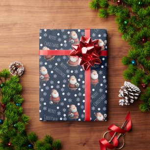 Papier Cadeau Père Noël foot sur fond bleu marine