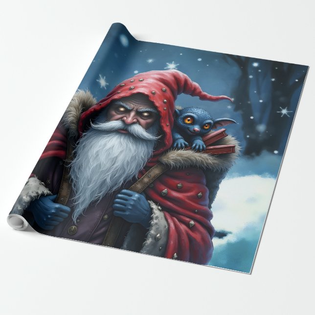 Papier Cadeau Père Noël Frostbite et son elfe de malice. (Déroulé)