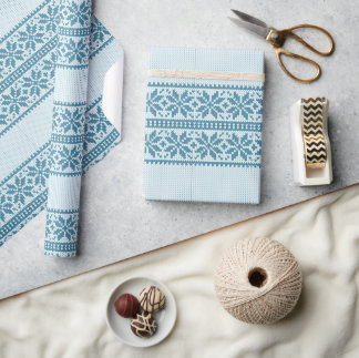 Papier Cadeau Père Noël hideux à flocon de neige bleu tricoté po