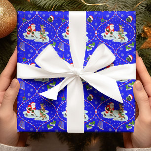 Papier Cadeau Père Noël Jouer Hockey sur glace Motif de Noël ble