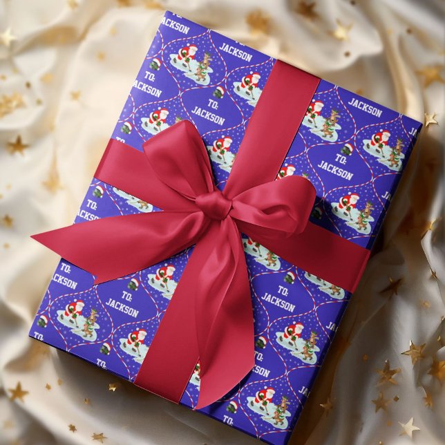 Papier Cadeau Père Noël Jouer Hockey sur glace Noël Personnalisé (Créateur téléchargé)