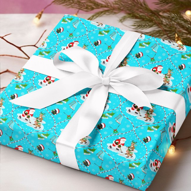 Papier Cadeau Père Noël Jouer Motif de Noël de hockey sur glace (Créateur téléchargé)