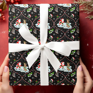Papier Cadeau Père Noël Jouer Motif de Noël de hockey sur glace 