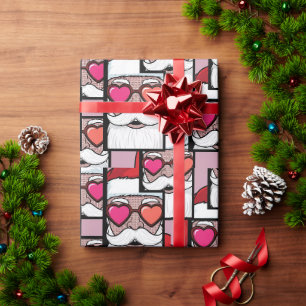 Papier Cadeau Père Noël lunettes de cœur Art Pop Rétro Style BD
