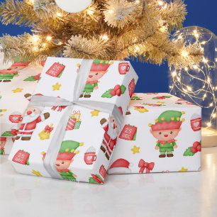 Papier Cadeau Père Noël, Lutin et Décorations de Noël