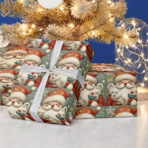 Papier Cadeau Père Noël mignon drôle avec petit oiseau