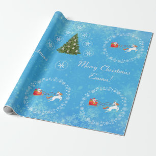 Papier Cadeau Père Noël moderne Unicorn Nom personnalisé Joye