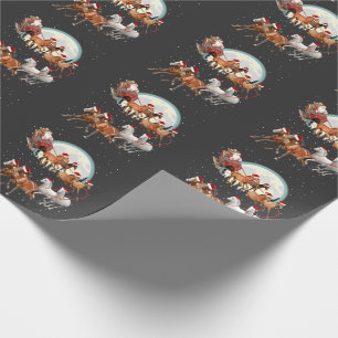Papier Cadeau Père Noël montant des chevaux, traîneau équestre