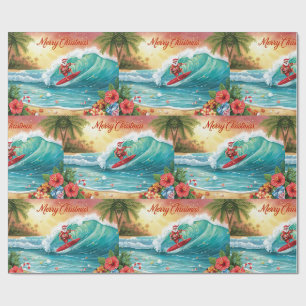 Papier Cadeau Père Noël Noël en juillet à la plage surfeur