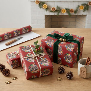 Papier Cadeau Père Noël noir drôle avec des lumières de Noël col