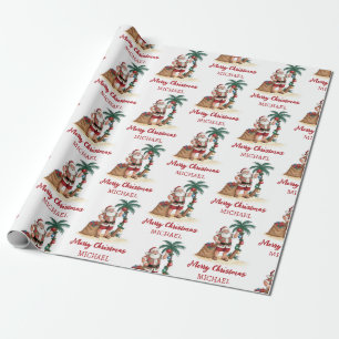 Papier Cadeau Père Noël personnalisé Plage Tropicale Palmier Haw