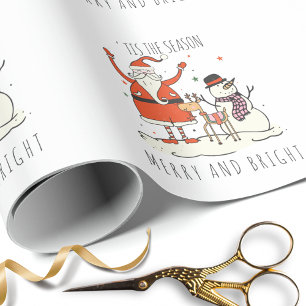 Papier Cadeau Père Noël Personnalisé Snowman Reindeer Joyeux Et
