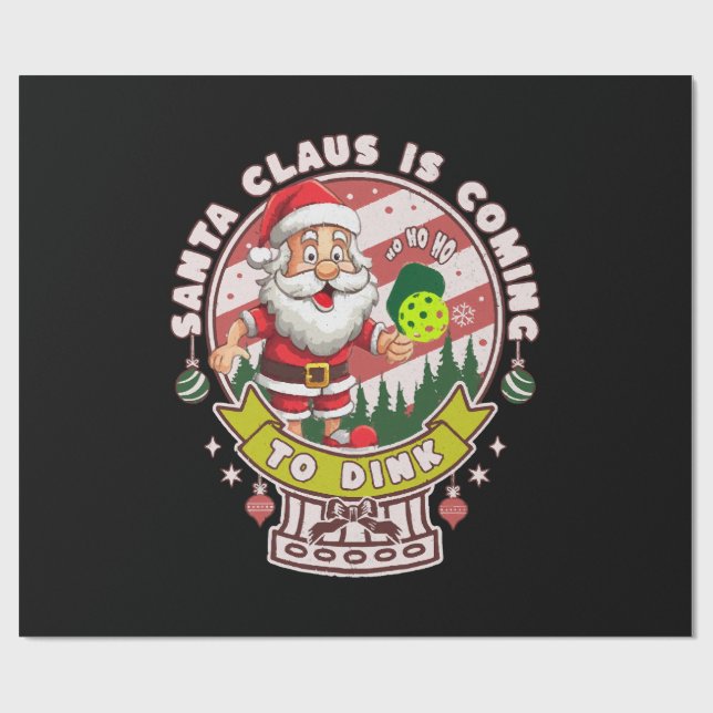 Papier Cadeau Père Noël Pickleball Noël, Funny Père Noël (Plat)