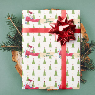Papier Cadeau Père Noël pilotant un avion, Premier Noël, Personn