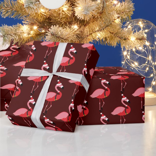Papier Cadeau père Noël Pink Flamingo Motif Bourgogne Noël (Vacances)