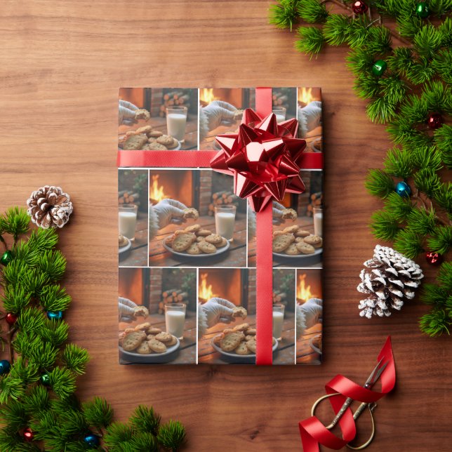 Papier Cadeau Père Noël prenant un biscuit (Cadeau de vacances)