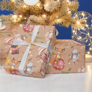 Papier Cadeau Père Noël Rabbit Fox Noël Vacances d'hiver Motif