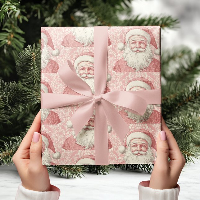 Papier Cadeau Père Noël Réaliste Rétro Motif Rose (Créateur téléchargé)