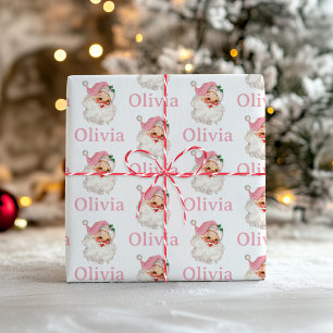 Papier Cadeau Père Noël rose rétro personnalisé