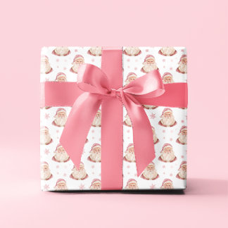 Papier Cadeau Père Noël Rose Vintage Flocon de Neige de Noël
