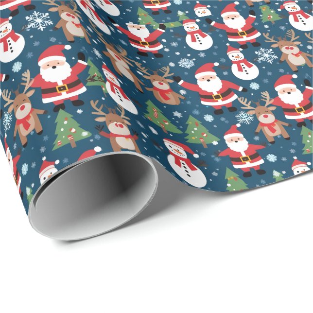 Papier Cadeau Père Noël, Rudolph, Snowmen et arbres de Noël (Coin rond)