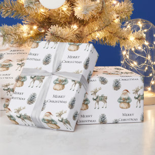 Papier Cadeau Père Noël Russe Vert Noël Pinecone Cerf