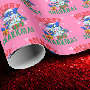 Papier cadeau père Noël Shark Pink Merry Sharkma