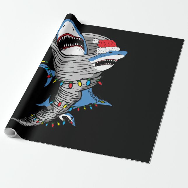 Papier Cadeau Père Noël Shark Tornado Joyeux Noël (Déroulé)