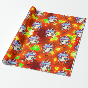 Papier Cadeau Père Noël Silly Unicorn avec feuilles d'automne or