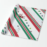 Papier Cadeau Père Noël & Snowman Christmas Stripes<br><div class="desc">Père Noël et le Snowman glissent en diagonale sur les Stripes.</div>