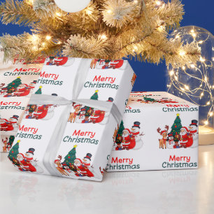 Papier Cadeau Père Noël Snowman Et Reindeer Festin Joyeux Noël