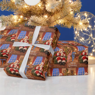Papier Cadeau Père Noël surpris en train de manger des cookies l