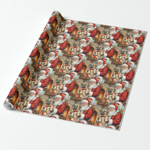 Papier Cadeau Père Noël tenant l'art de Noël de Bullmastiff