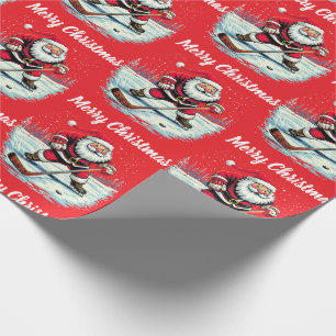 Papier Cadeau Père Noël Tendance Moderne Jouant au Hockey sur Gl