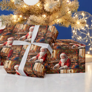 Papier Cadeau Père Noël Travailler dans son atelier de jouets de