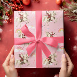 Papier Cadeau Père Noël & Unicorn Noël Vacances Pink Rainbows<br><div class="desc">Cette conception a été créée par art numérique. Elle peut être personnalisée en cliquant sur le bouton personnaliser et en modifiant la couleur, en ajoutant un nom, des initiales ou vos mots préférés. Contactez-moi à l'adresse colorflowcreations@gmail.com si vous souhaitez que ce design soit disponible sur un autre produit. Voir d'autres...</div>