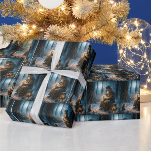 Papier Cadeau Père Noël vieil homme avec un lapin