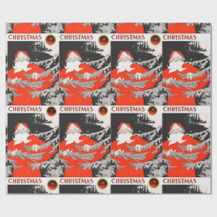 Papier Cadeau PÈRE NOËL vintage AVEC PINE ARBRE Noël