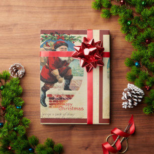 Papier Cadeau Père Noël vintage avec sac de jouets Noël