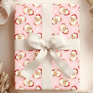 Papier Cadeau Père Noël Vintage Rose Aquarelle