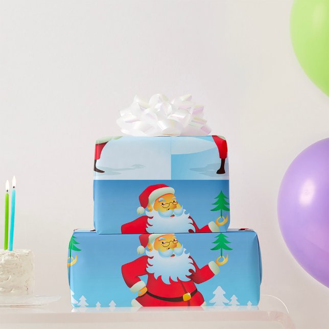 Papier Cadeau Père Noël Whimsical avec Mini Arbre de Noël (Créateur téléchargé)